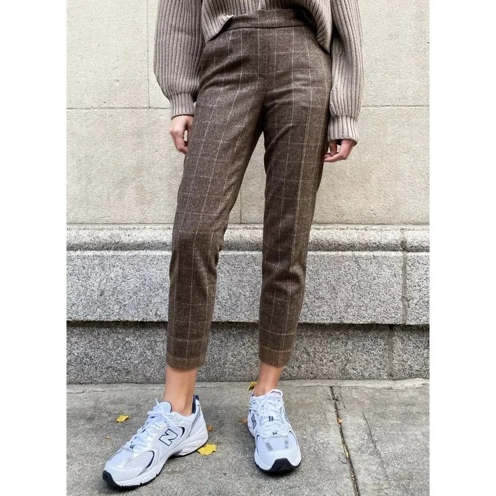 Aritzia Babaton Conan Cashmere Wool Stretch Dress Pant Crop Trousers Plaid Check - Picture 3 of 16